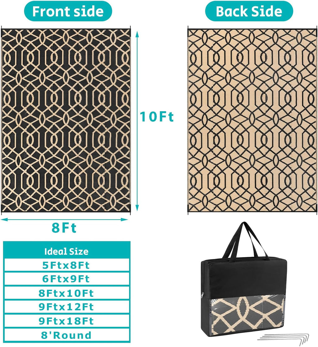 HEBE Outdoor Rug Waterproof 8x10, Reversible Plastic Straw Rug RV Camping Rug, Indoor Outdoor Patio Mat Clearance, Outside Carpet for Porch,Deck,Camper,Balcony,Backyard,Picnic