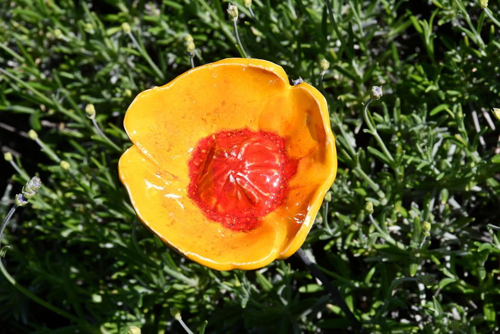 Ceramic Garden Decor - Flower Lawn Stake - Outdoor Statue - Perfect, Unique Gifts for Gardeners Woman, Men, Yard Gifts - Handmade, Frostproof