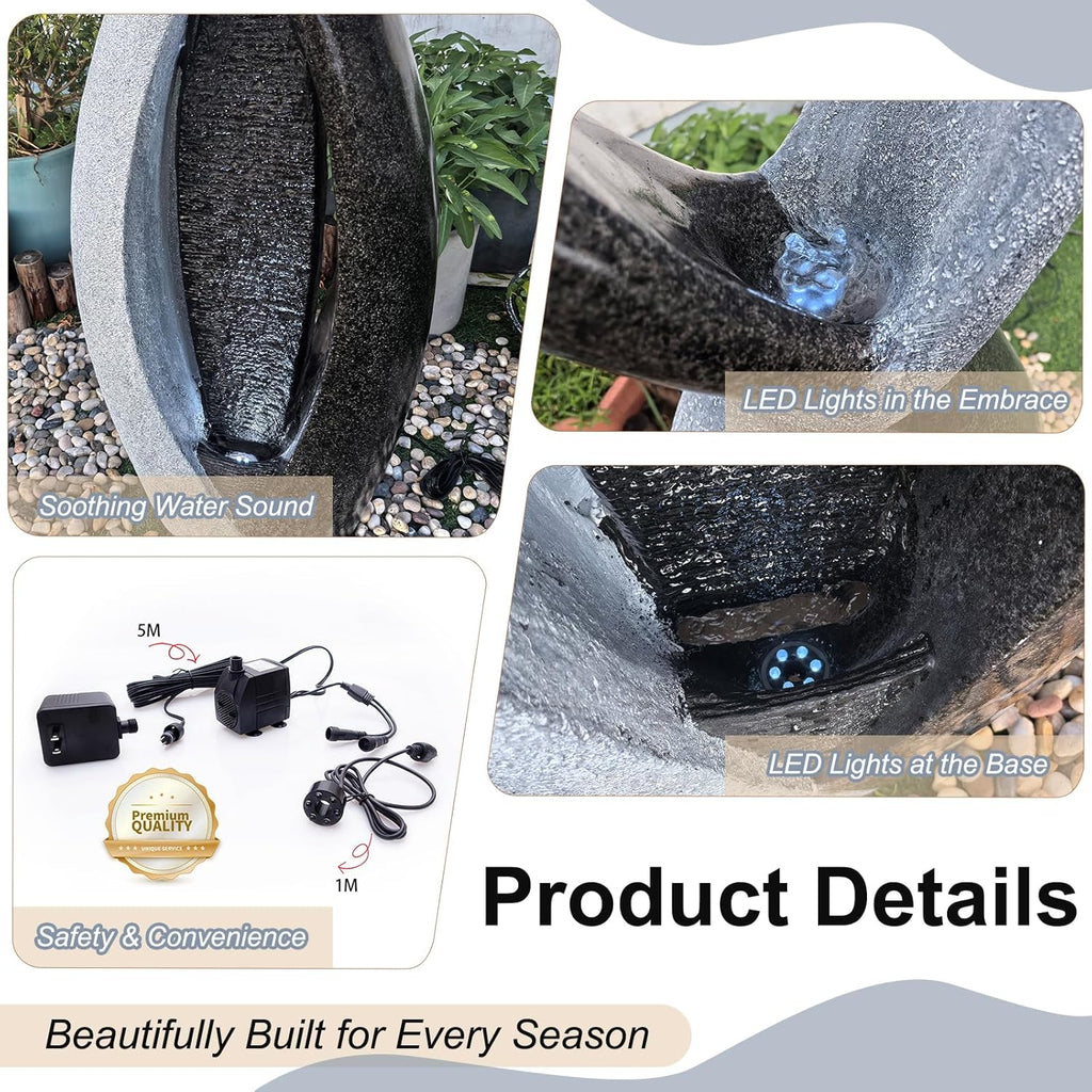 Graceful Dancing Couple Outdoor Fountain 57" Cast Stone Garden Statue Water Fountain Large Fiberglass Decorative Water Fountains in Marble Color