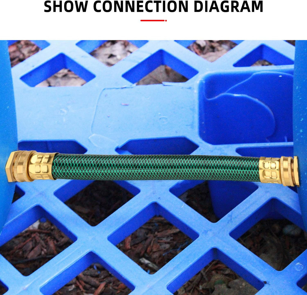 WADEO Rain Barrel Connector Kit Pack of 2, Rain Barrel Linking Kit with Two 12 Inch Hoses and Four Copper Plating Bulkhead Tank Fittings（Green）