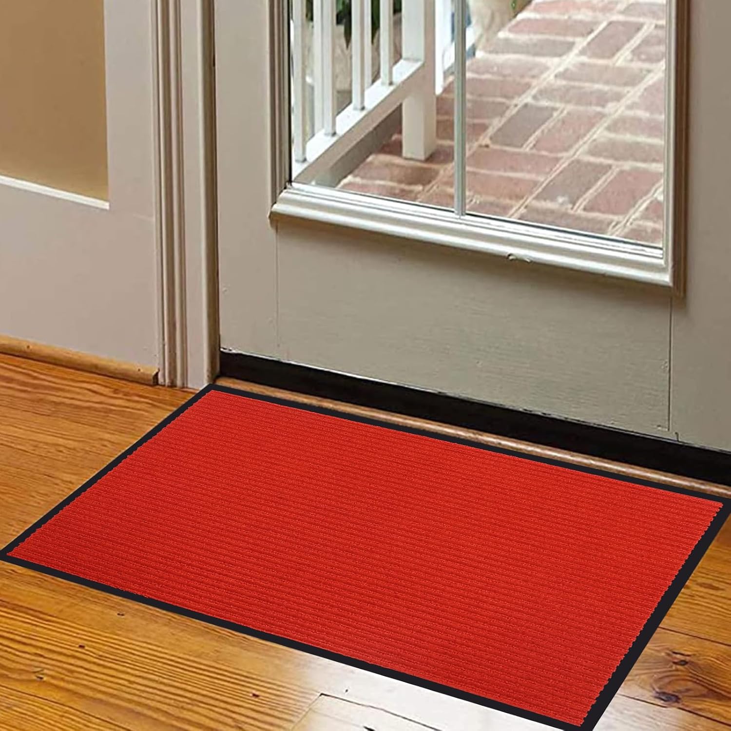 fani Heavy Duty Large Outdoor Indoor Entrance Black Doormat Waterproof Low Profile Entrance Rug Front Door Mat Patio Anti-Skid Rubber Back, 35x60 inch (China Red)
