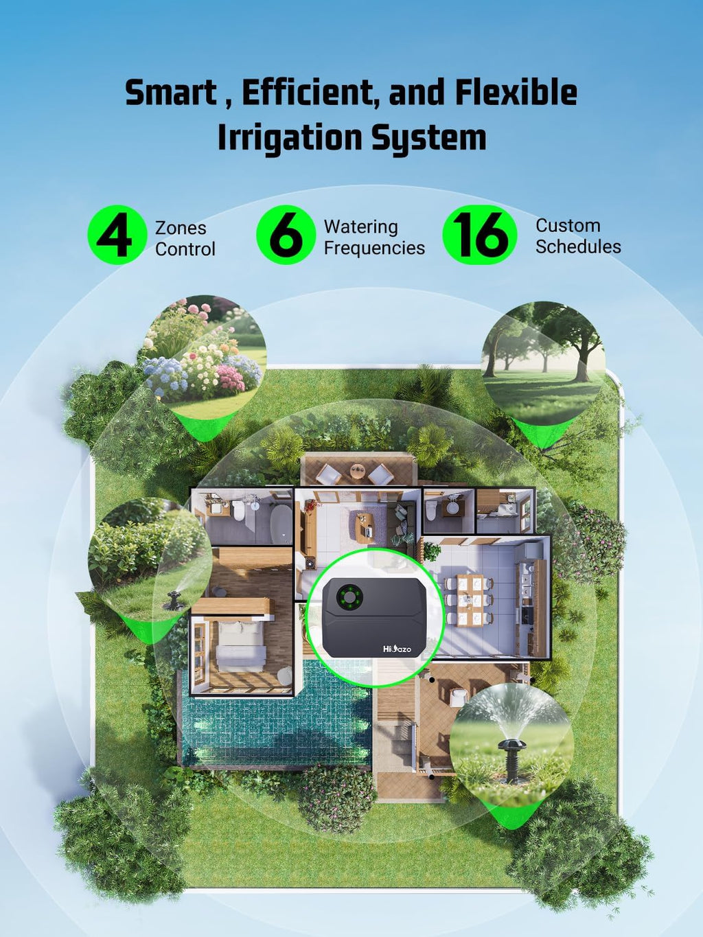 Smart Sprinklers Controller WiFi, Irrigation Controller Easy Use App Enabled, 4 Zone + 16 Plans, Save Water Auto Skip Rain, Freeze & Wind, 10 Minutes Install (Deep Grey)
