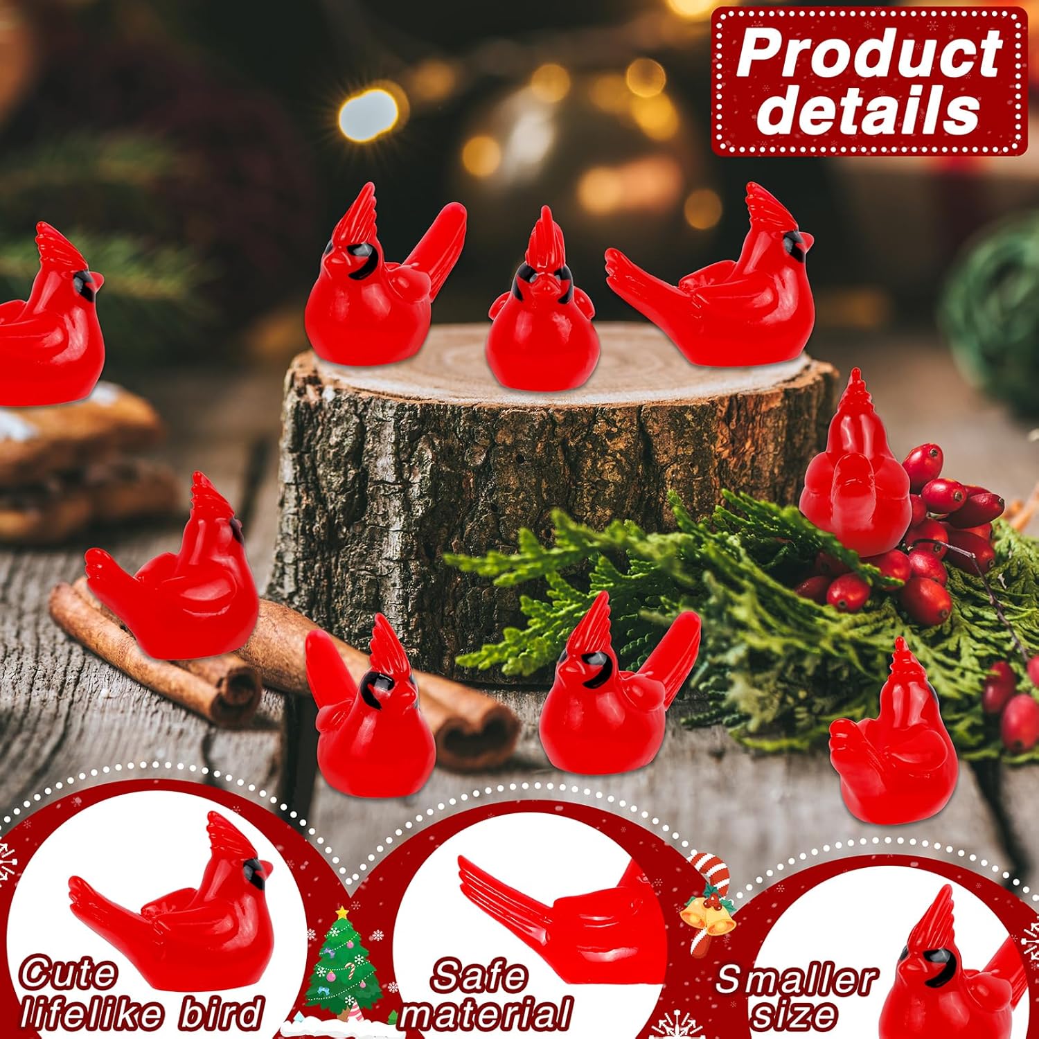 100 Pcs Mini Resin Red Cardinal Bird Figurines – Tiny Cardinal Ornaments for Christmas, Cake Toppers, Garden Crafts, Dollhouse, Fairy Micro Landscape, Party and Home Decorations