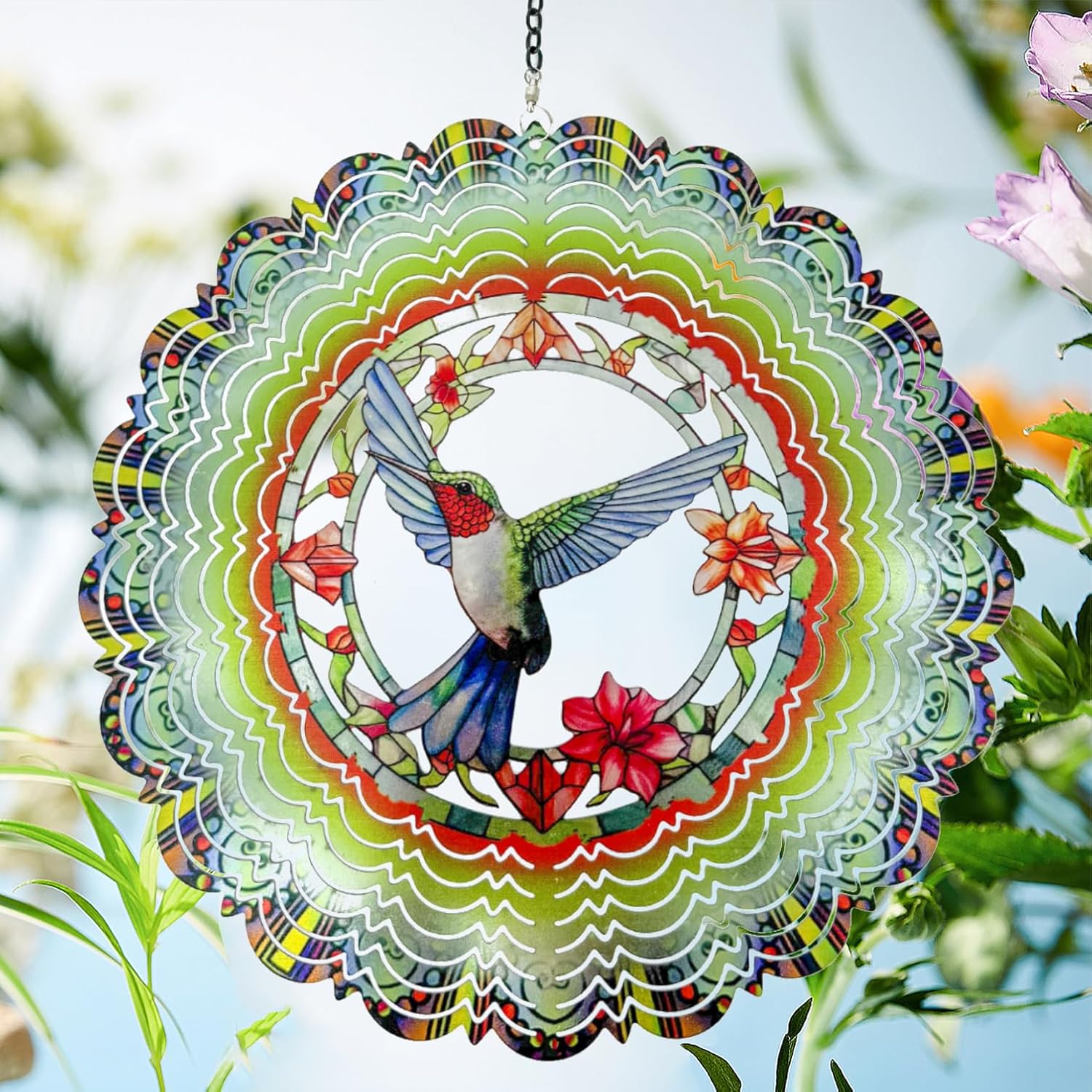 Wind Spinners Outdoor Hummingbird Decorations - Birthday Gifts for Women Mom Grandma, Hanging 12 inch 3D Sculptures for Garden Decor for Outside, Patio, Yard