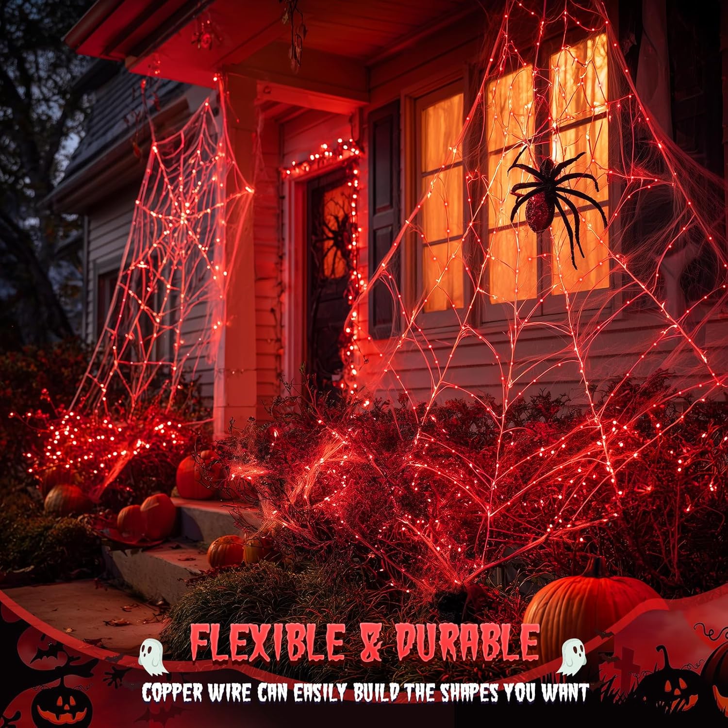 JMEXSUSS 2 Pack Red Solar Lights Outdoor Waterproof, Each 33FT 100 LED Red Halloween Lights, Solar Fairy String Light for Outside Tree Party Patio Christmas Halloween Decorations