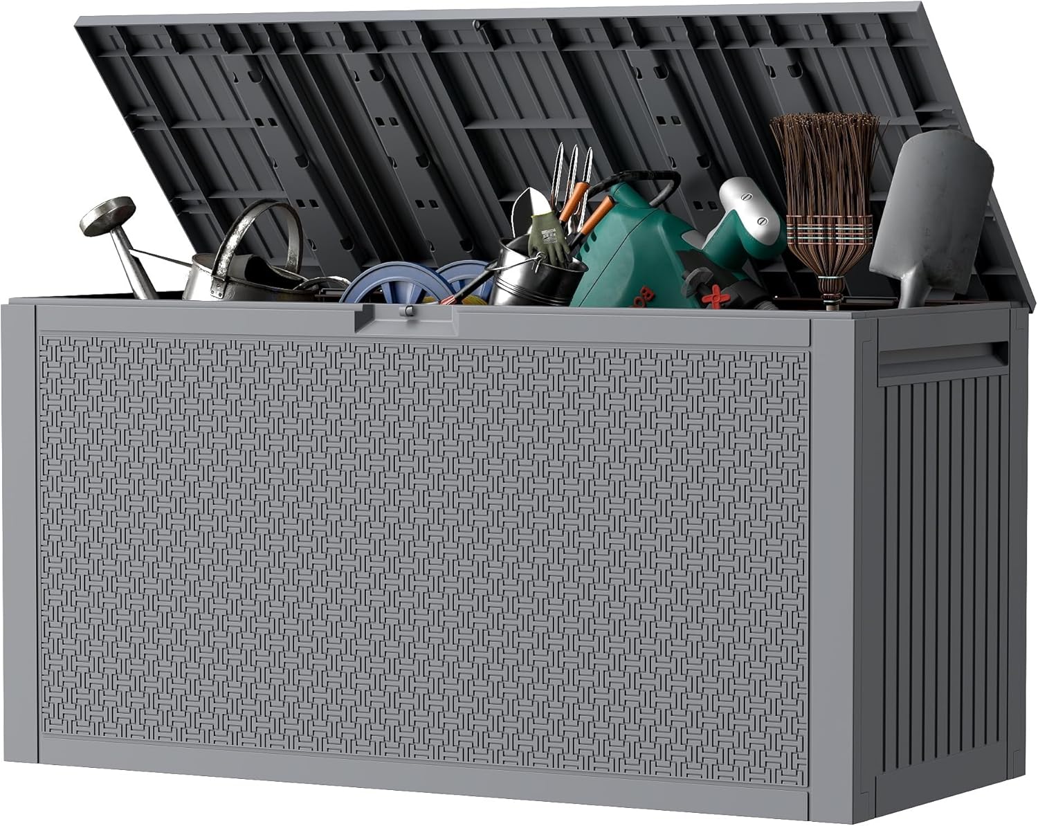 Outdoor Storage Box, 90 Gallon Deck Box, Waterproof Resin Storage Bin for Patio Cushions, Gardening Tools, Lockable, UV Resistant, Grey