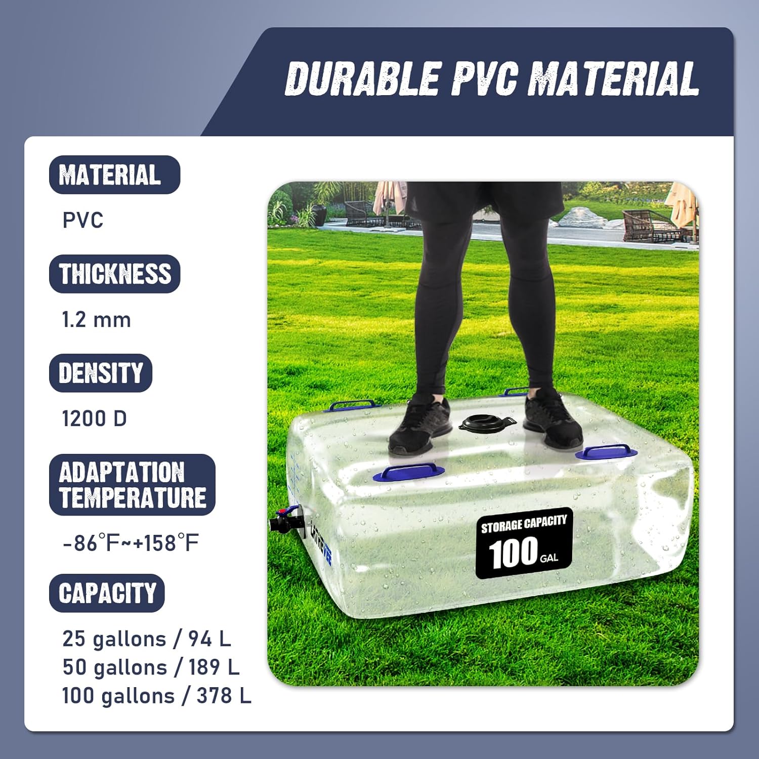 Water Storage Bladder, 100 Gallon Portable Water Tank, Transparent and Foldable with 4 Types of Interface Accessories, Suitable for Gardens, Emergency Situations, Camping, Etc.