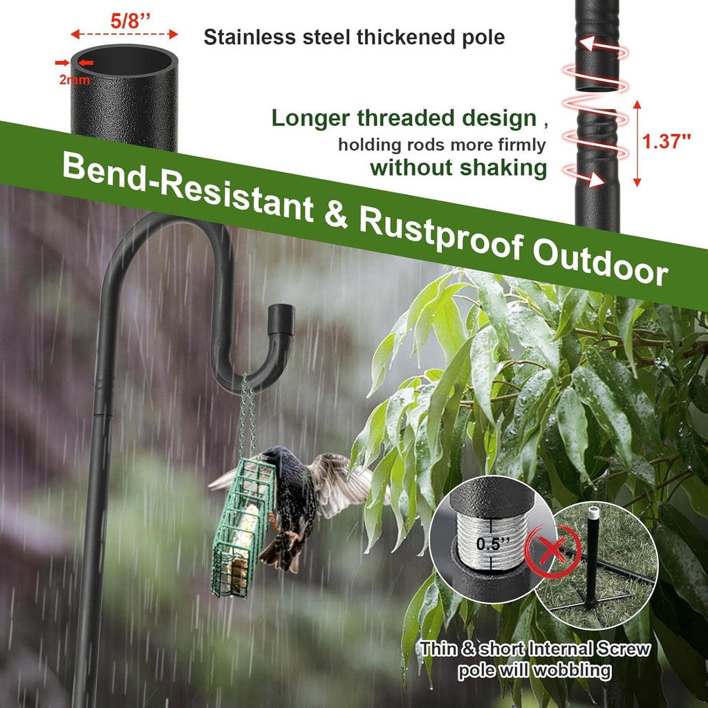 Bird Feeder Pole with Shepherds Hook - Heavy Duty Hummingbird Feeder Stand with 5 Prong,78" Adjustable Rustproof Garden Hooks Outdoor for Hanging Birdfeeder,Wind Chimes,Lanterns,Solar Lights,Black