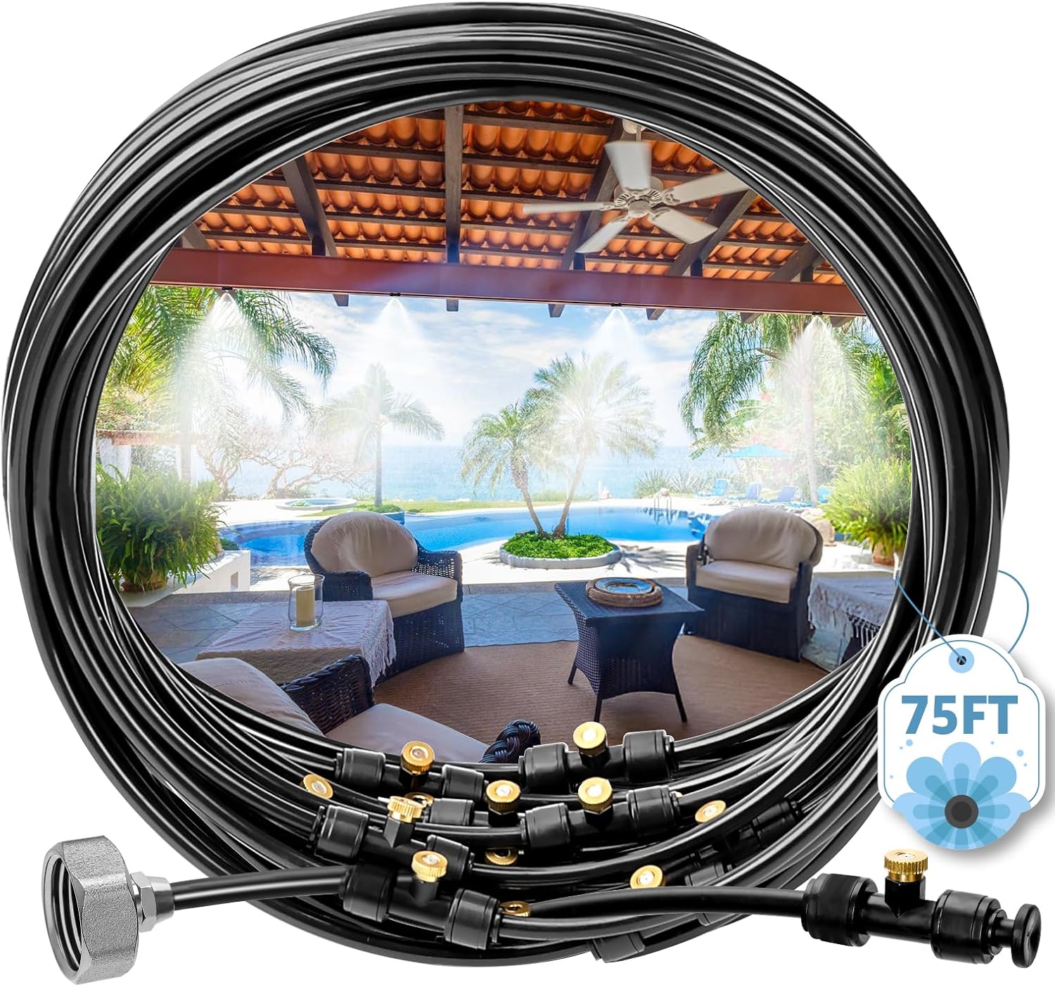 MIXC Misters for Outside Patio, 75FT (23M) Misting Line+23 Mist Nozzles+3/4" Brass Adapter, Outdoor Misting Cooling System for Patio Backyard Garden Greenhouse Horse Corral
