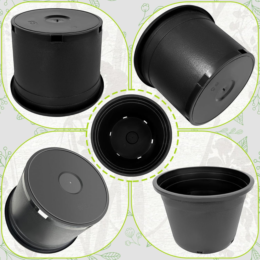 5 Gallon Nursery Pots Plastic Container Injection Molded Pot for Plants Flexible with Drainage Holes Suitable for Plants Soil Growers or Hydroponics Black 10 Pcs