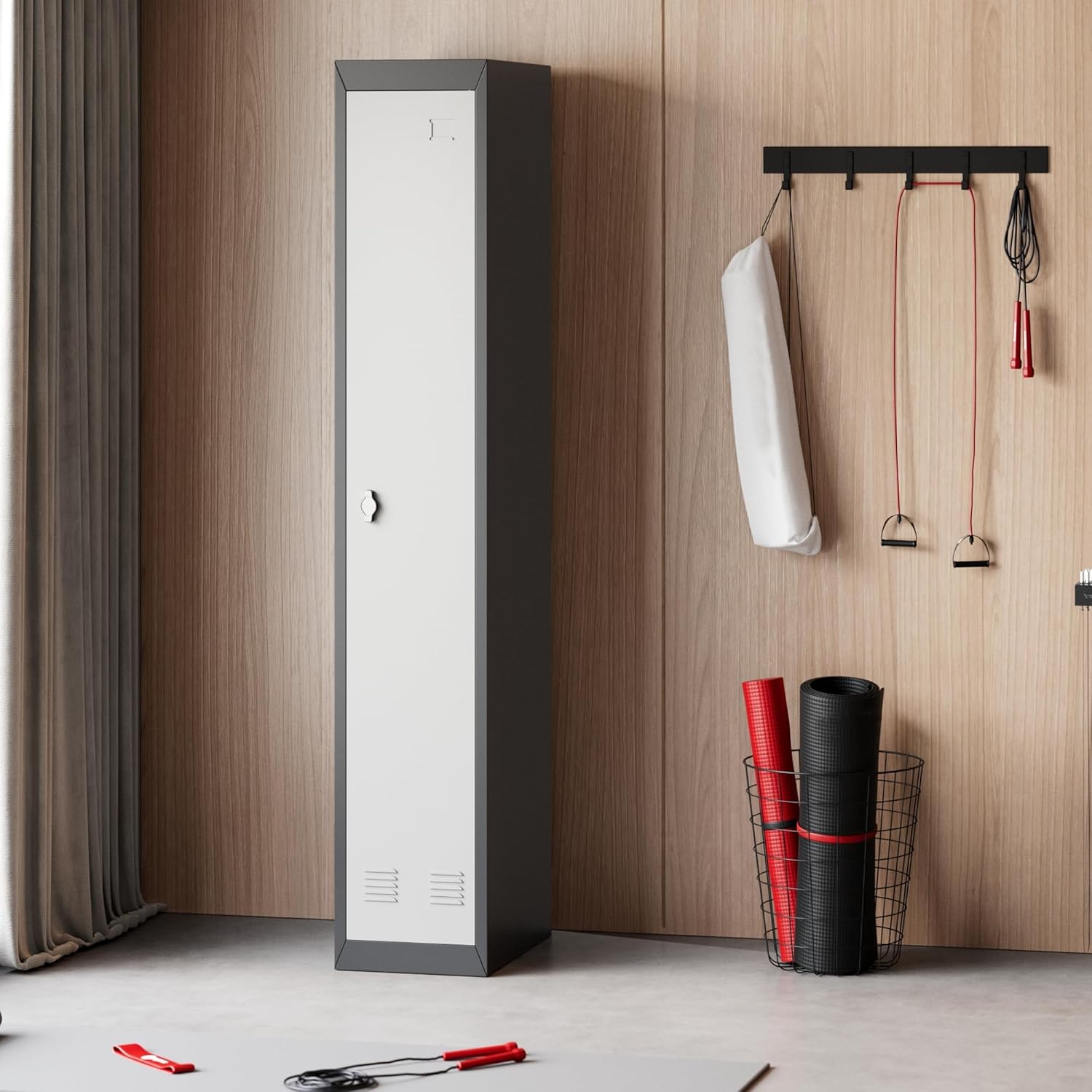 GAOMON Metal Locker, Metal Storage Locker with Shelves and Doors, Perfect for Employees and Students, Ideal for Offices, Schools, Gyms, Homes, and Garages, Assembly Required, Grey & Black