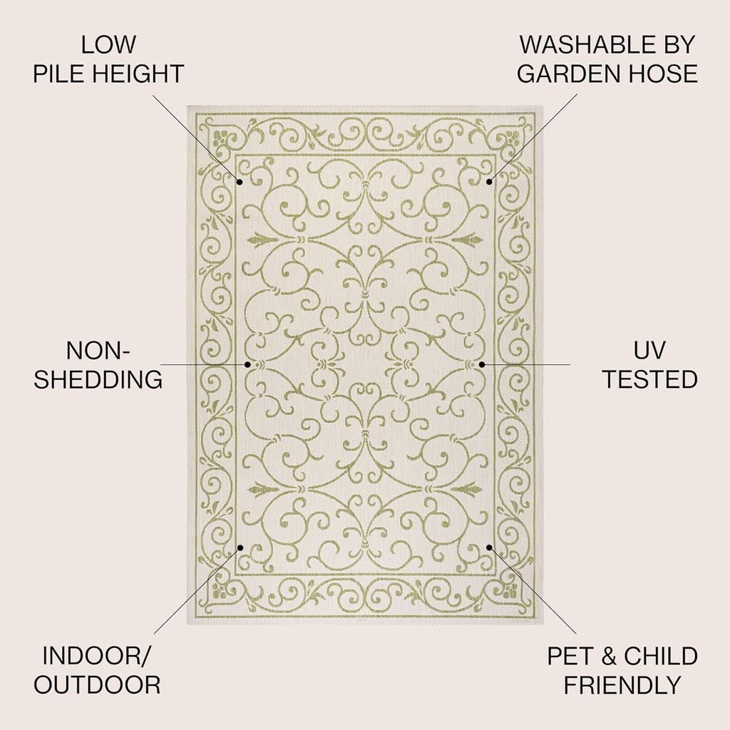 JONATHAN Y SMB106I-9 Charleston Vintage Filigree Textured Weave Indoor Outdoor Area Rug, Coastal,Traditional,Transitional Easy Clean,Bedroom,Kitchen,Backyard,Patio, Non-Shed, Cream/Green, 9 X 12