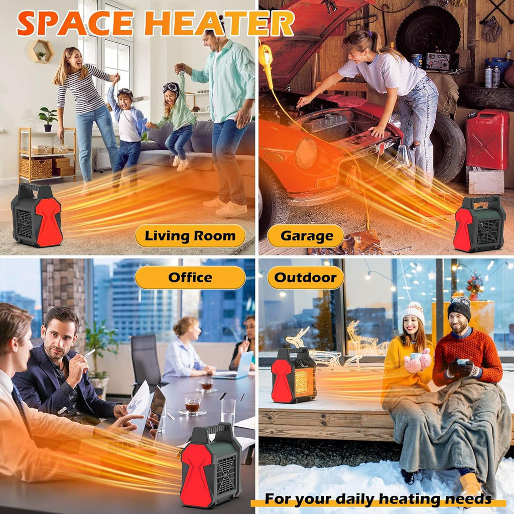 1500W PTC Electric Space Heater with Overheat & Tip-Over Protection, Portable Indoor Outdoor Heater with 3 Modes, Small Fan, Quiet for Bedroom, Garage, Patio