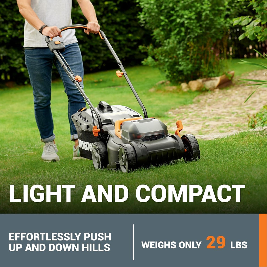 WORX 40V 14" Cordless Lawn Mower for Small Yards, 2-in-1 Electric Mower Cuts Quietly, Compact & Lightweight Push Lawn Mower with 6-Position Height Adjustment WG779 – 2 Batteries & Charger Included