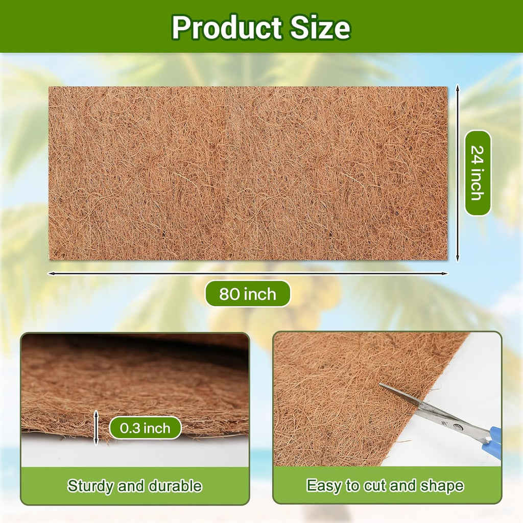 Coconut Liners for Planters 24x80 Inch, Natural Coco Liners for Planter Flower Basket, Thick Coco Fiber Mat for Garden Decoration, Hanging Basket, Animal pet pad