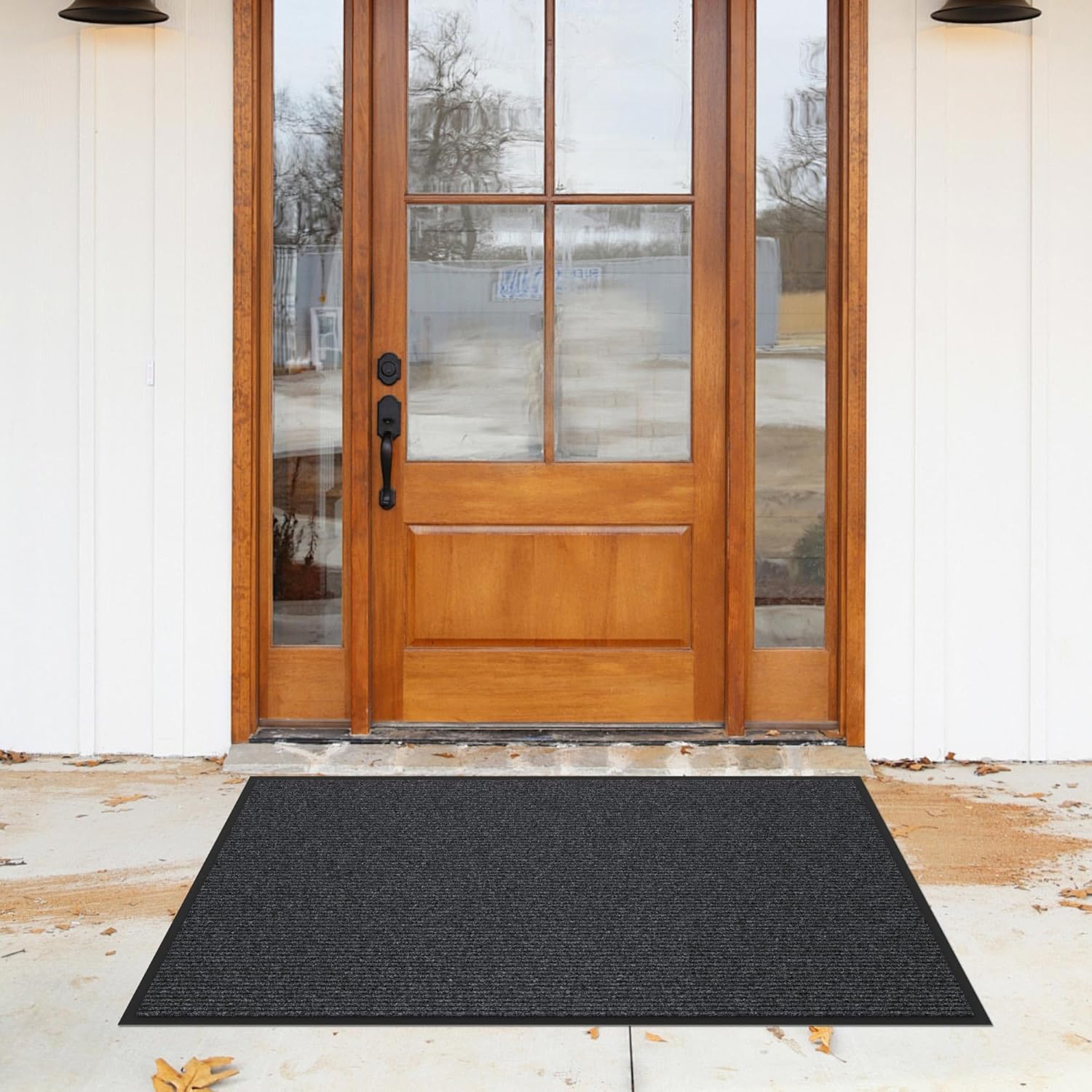 Front Door Mat, Heavy Duty Indoor Outdoor Entrance Door Mat, 96" x 48" Commercial Door Mats for Entryway, Durable Non-Slip Rubber Backing, Low-Profile Welcome Mats for Entry, Gray