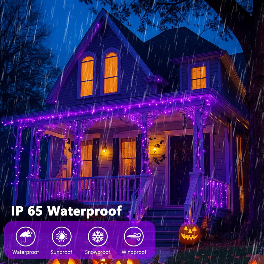 4 Pack Purple Solar Halloween Lights Outdoor Waterproof, 180FT 320 LED Solar String Lights with Green Wire 8 Modes Solar Fairy Twinkle Light for Tree Bush Garden Horror Party Halloween Decorations