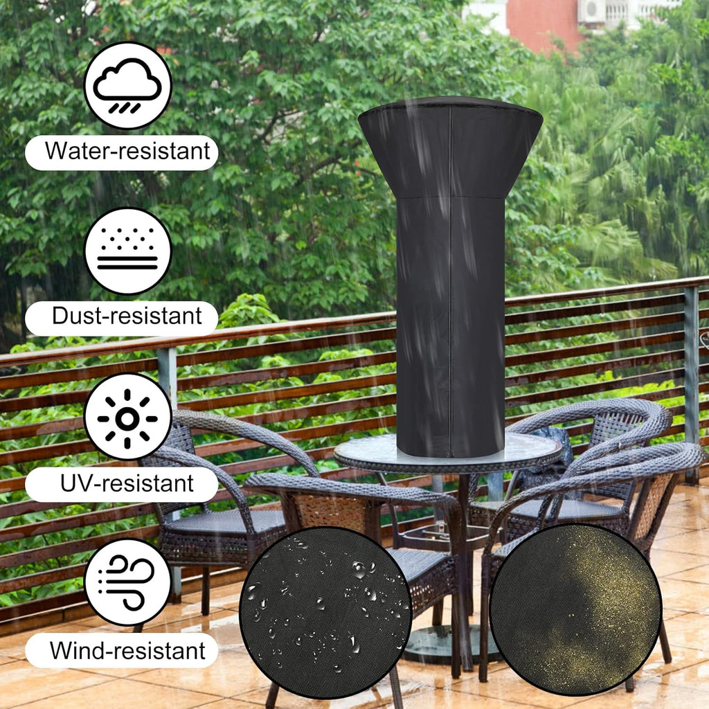 Patio Tabletop Heater Covers with Zipper and Storage Bag,Waterproof,Dustproof,Wind-Resistant,Sunlight-Resistant,Snow-Resistant,Black,38'' Height x 24" Dome x 14.5" Base