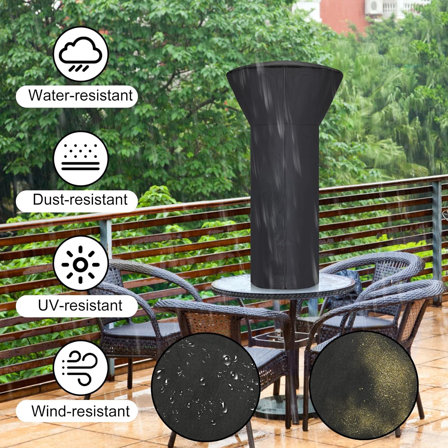 Patio Tabletop Heater Covers with Zipper and Storage Bag,Waterproof,Dustproof,Wind-Resistant,Sunlight-Resistant,Snow-Resistant,Black,38'' Height x 24" Dome x 14.5" Base