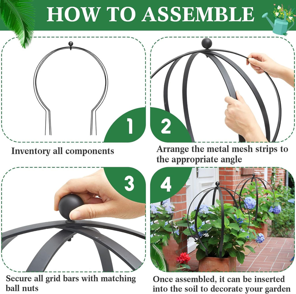 2 Pcs Black Large Metal Trellis 27" x 23" Metal Garden Spheres for Climbing Plants Vine Stem Outdoor Indoor Plant Trellis for Potted Plants Flowers Decorative Support Holder