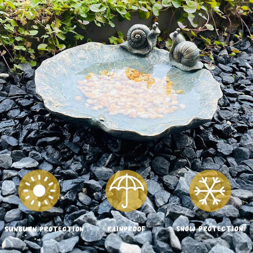 Bird Baths for Outdoors, Wild Birdfeeder, Antique Outdoor Garden Resin Birdbath Bowl for Outside Yard Table Decor (Snail Bird Feeder)