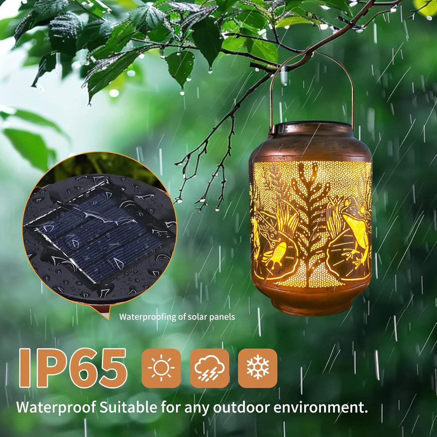 Frog Outdoor Solar Waterproof Light Retro Wrought Iron Hollow LED Light, Waterproof Garden Decorative Light, with Projection Function, Suitable for Balconies, Lawns, and Courtyard Landscapes.