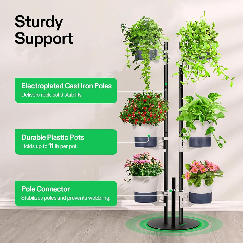 VIVOSUN Metal Plant Stand, 6-Tier Tall Vertical Planter Tower with Self-Watering Planters, Modular Shelf for Indoor & Outdoor Use