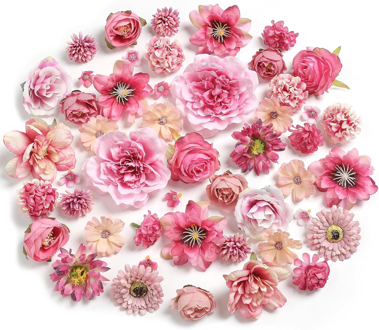 YYHUAWU Faux Flower Heads Mini Artificial Flower Heads Fake Peony Daisy Rose Flowers Multicolor Small Silk Daisy Flower Heads for Craft Garland Wedding Party DIY Home Decoration