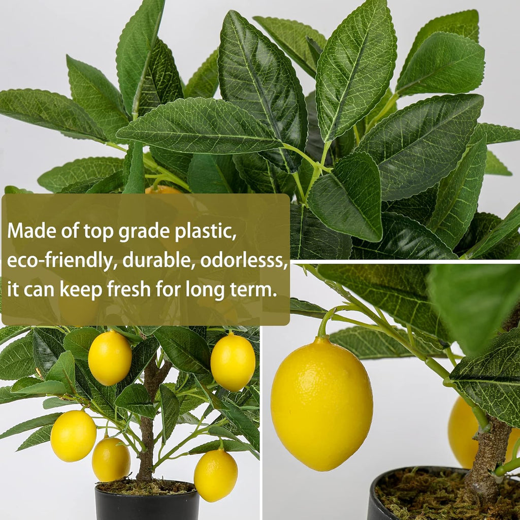 Artificial Potted Plants 15.7 inches Fake Lemon Tree Artificial Lemons Citrus Tree with Black Pot Faux Plants Indoor for Home,Office, Living Room Table, Desk