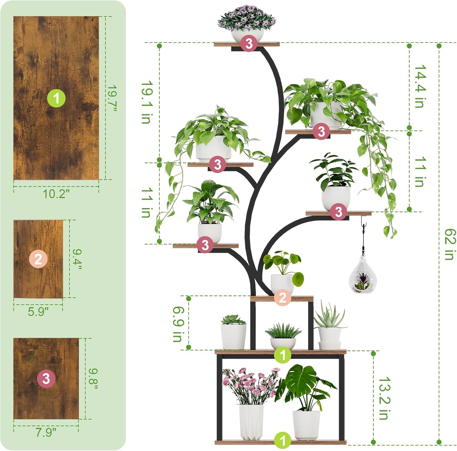 Plant Stand Indoor With Grow Lights, Plant Stand Indoor Tall, Metal Plant Stands Indoor Clearance, Tree Shaped Plant Rack Indoor (BlackTree)