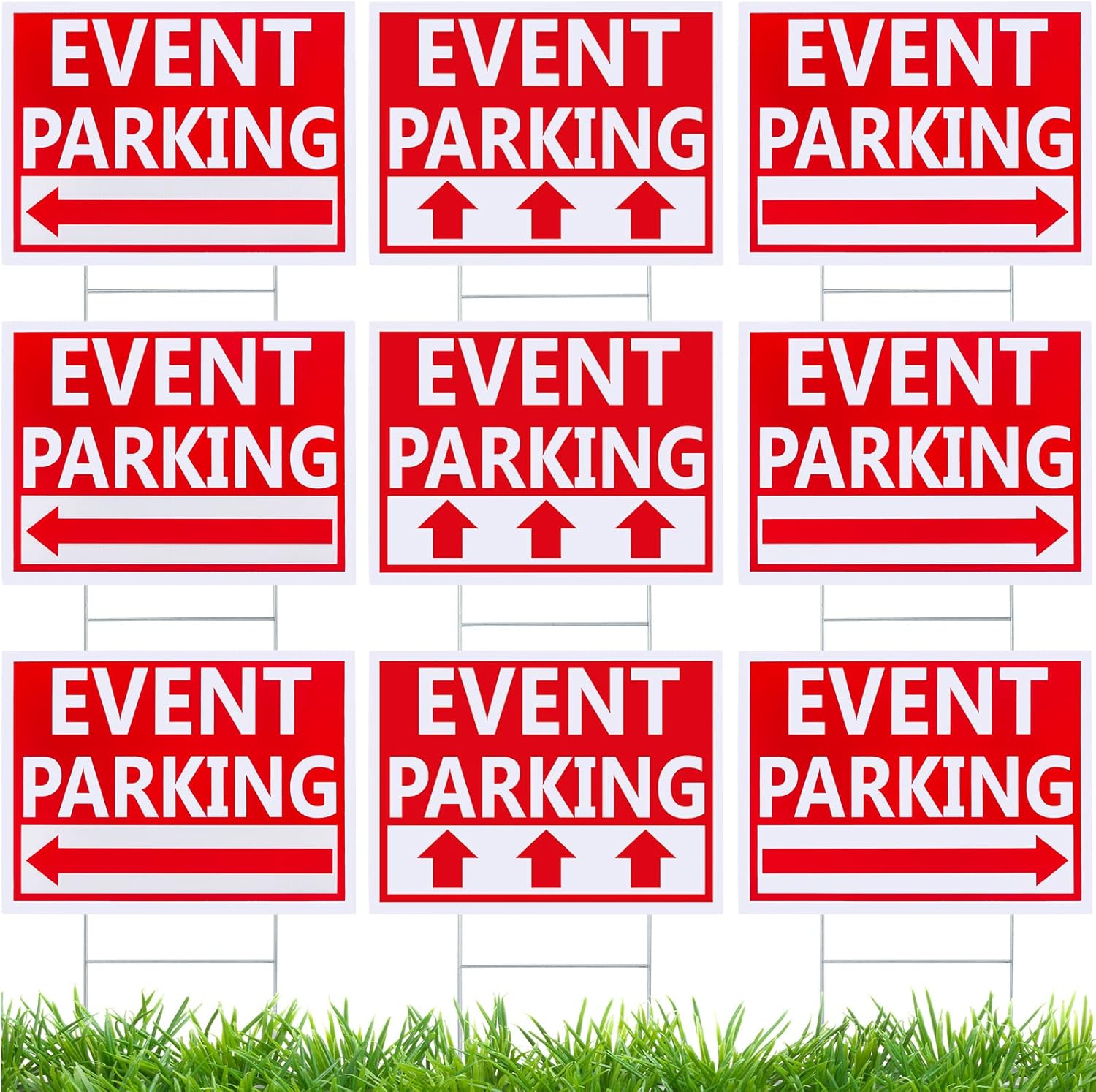 Juexica 9 Pieces 16 x 12 Inches Outdoor Event Parking Signs with Arrow Corrugated Plastic Yard Double Sided Event Signs Outdoor Directional Guest Parking(Red)