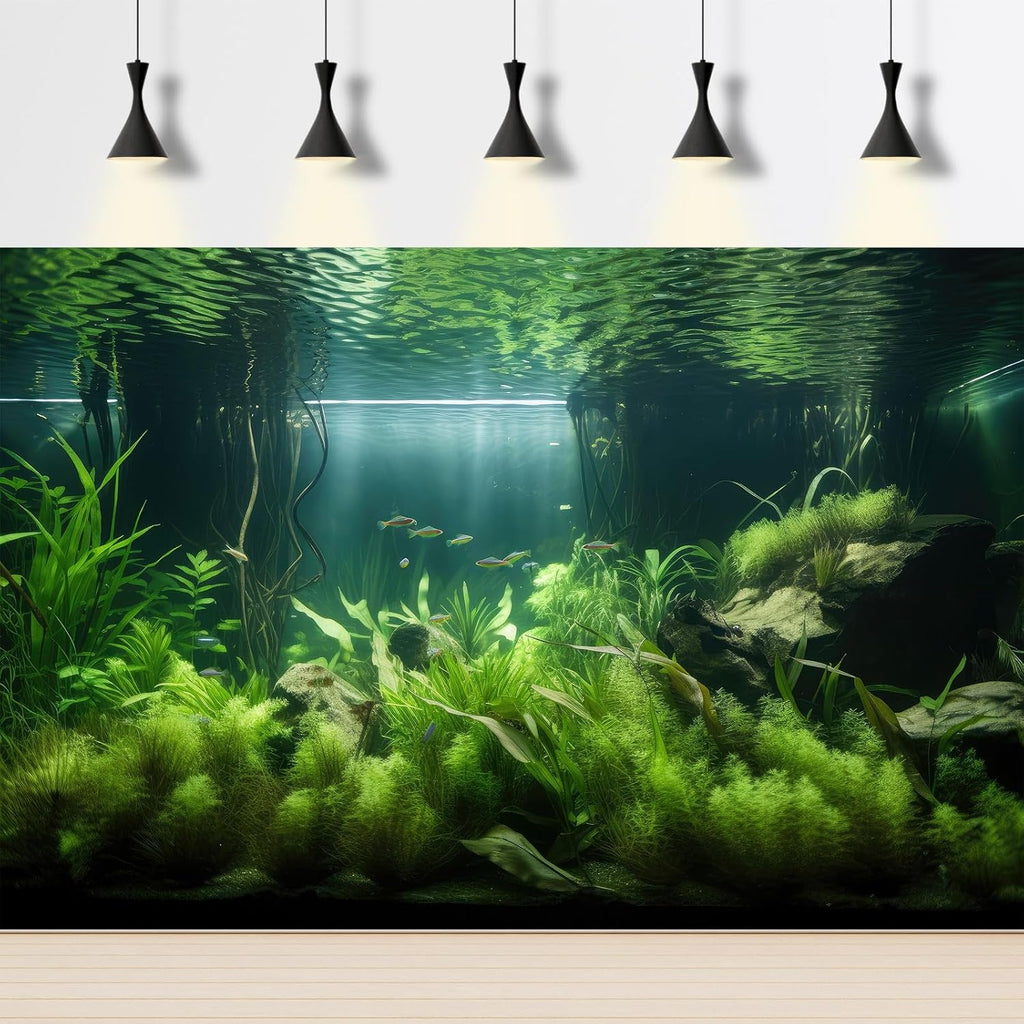 Aquarium Background Lush Green Aquatic Plants and Seagrasses Terrarium Background Under The Sea View With Rock Sands Fish Tank Background Amazing Aquarium Backdrop Background Poster Vinyl 48x18in
