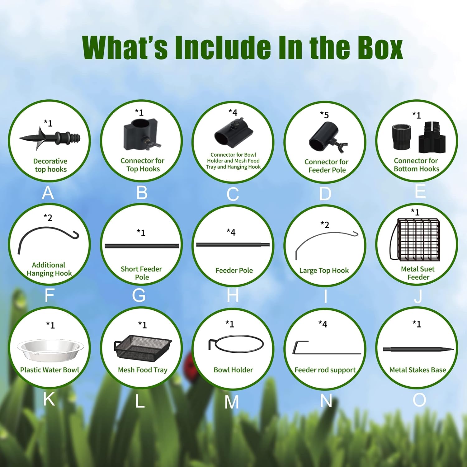 yosager Premium Bird Feeding Station Kit, 90" x 23" Birds Feeder Pole, Planter Hanger, Multi Feeder Hanging Kit with Metal Suet and Bath for Bird Watching, Attracting Wild Birds