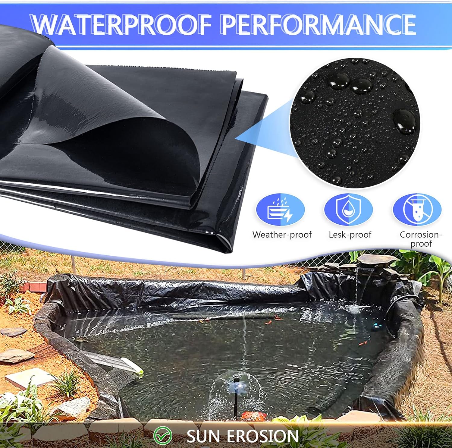 ToLanbbt Pond Liner 13 x 20 Ft HDPE Pond Liners, 20 Mil UV Resistant Preformed Pond Liner Easy Cutting, Pond Liner for Natural Looking Ponds, Waterfall, Koi Pondsand Water Garden (Black)