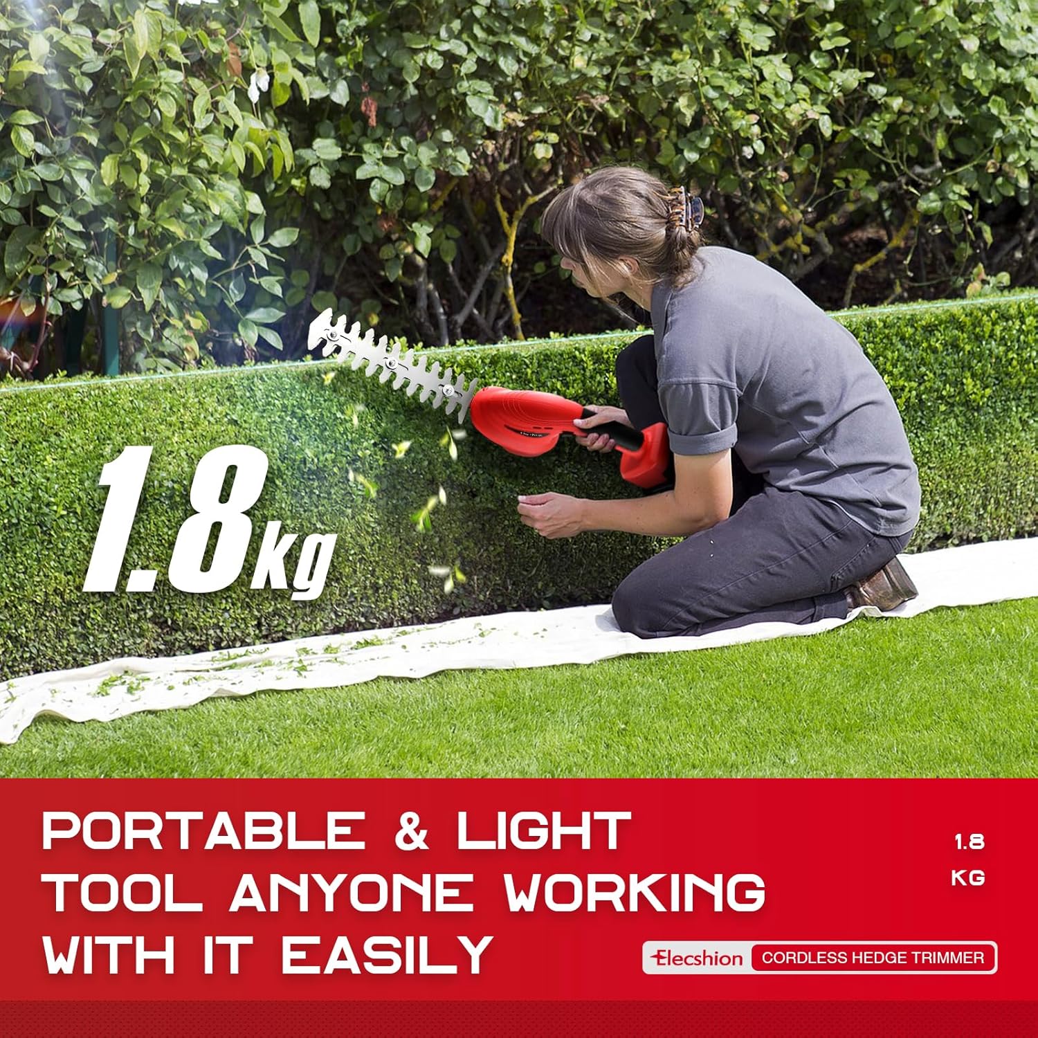 Hedge Trimmer Cordless - 1 Pack 21V Battery with Charger Powered Electric Mini Trimmers, 2 in 1 Handheld Hedge Shears + Grass Cutter Pruning Shrub Cutting Tool for Bush,Tree,Garden,Lawn,Yard
