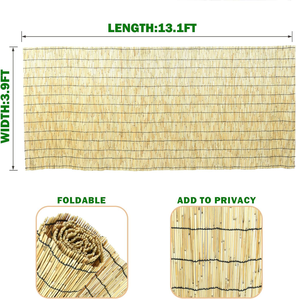 2 Pcs Jollybower Natural Reed Fencing Rolls, Eco-Friendly Reed Fence Curtain, 4Ft High x 13Ft Long Reeds Screen, Decorative Fence for Garden Privacy, Balcony and Window