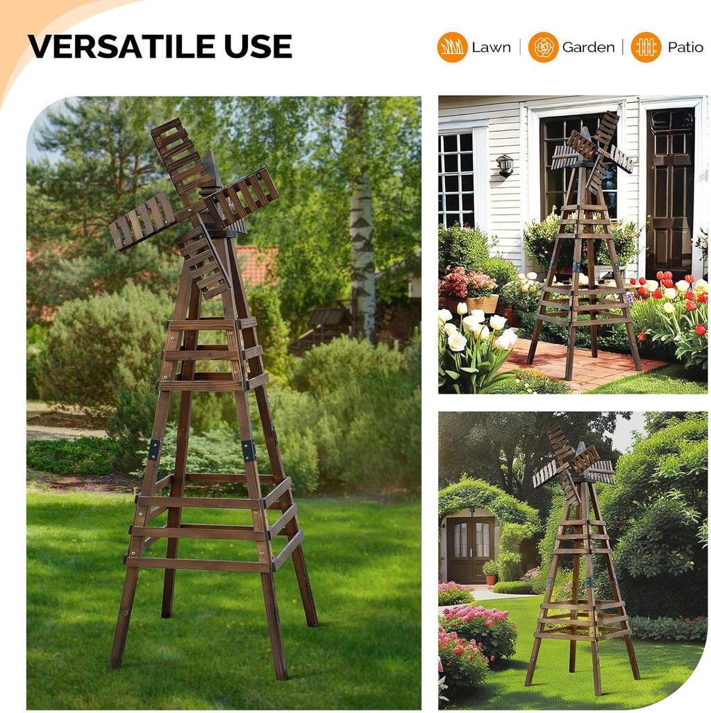 VINGLI Outdoor Yard Windmill, Wooden Wind Spinner for Garden Lawn Yard Patio Decoration (Carbonized Wood, Medium)