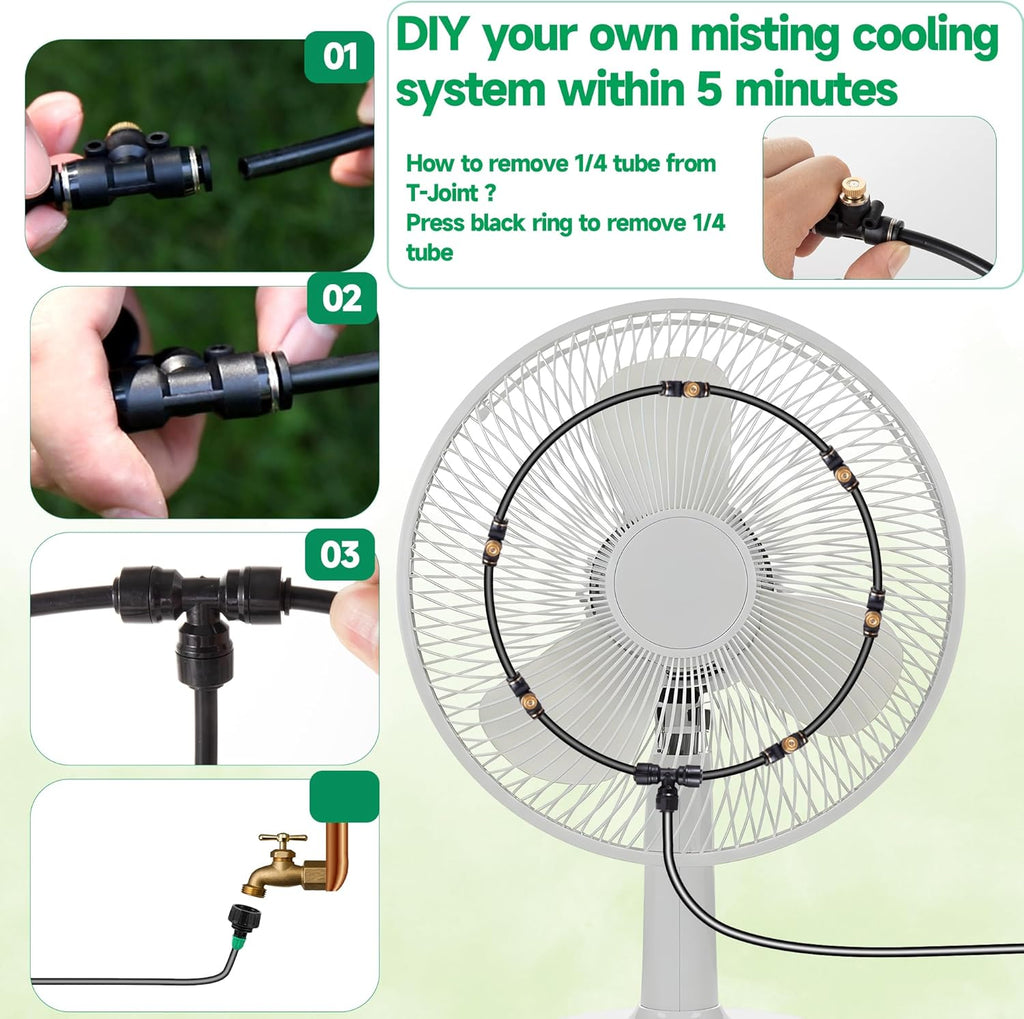 Anti Leak Misting Fans for Outside,Outdoor Misting Fan Kit,19.69FT(6M) with 6 Brass Nozzle + 6m Line + 3/4" Adapter Water Mist Sprayer for Backyard Patio, Perfect for Outdoor Cooling System