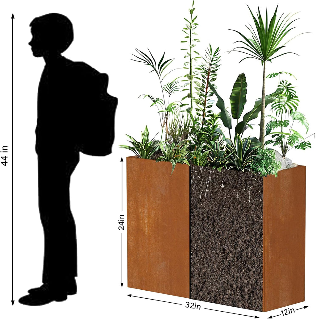 Cor Ten Steel Planters – 32x12x24H Inch Rectangular Planter Box | Weather-Resistant Design for Garden, Patio, or Porch (Rustic)