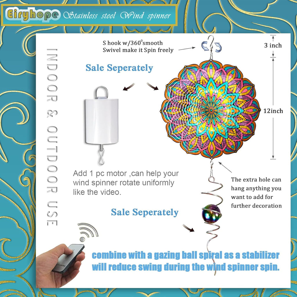 Mandala Wind Spinner - Purple Tulip Design | 12 Inch Stainless Steel Hanging Wind Sculpture & Catcher, 3D Kinetic Yard Art Garden Decor for Indoor & Outdoor | Meaningful Gift Idea