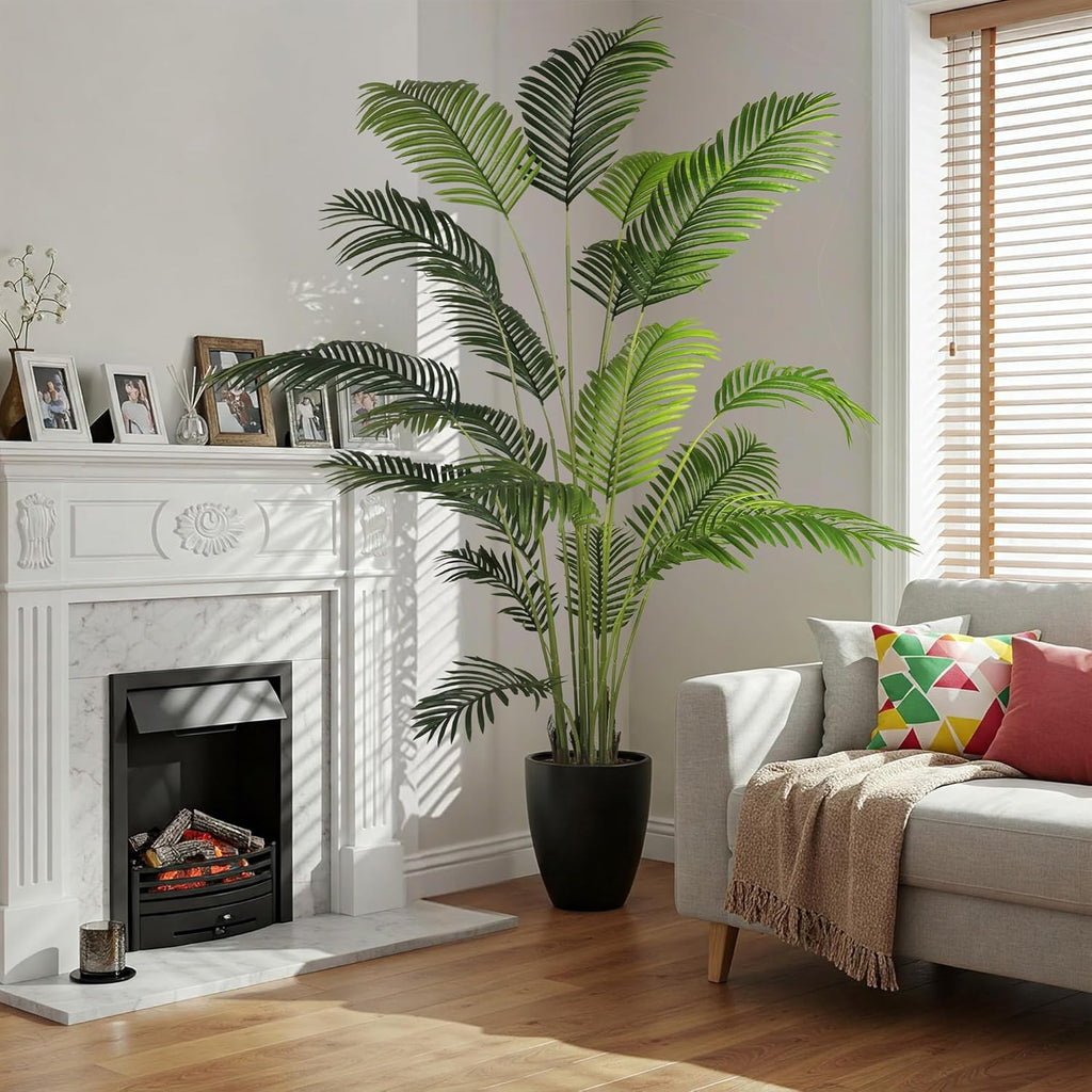 Worth Garden 82in 2-Pack Artificial Areca Palm Tree in Pot, 7ft Fake Cane Palm Silk Plant Indoor Outdoor, Dypsis Lutescens, Lifelike Faux Silk Plants Home Decor