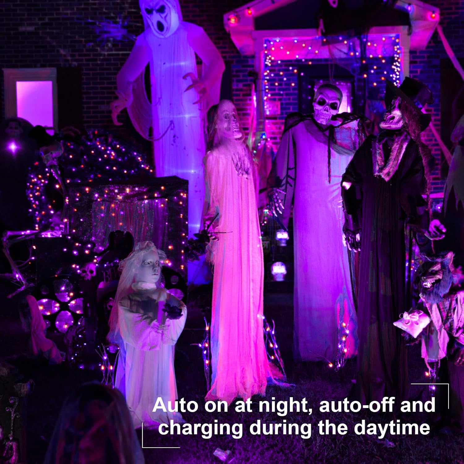 Solar Powered String Lights Outdoor, Purple Orange 2 Pack Total 200 LED 66FT Solar Powered Halloween Decorative Fairy Lights 8 Modes Black Wire for Halloween, Garden, Patio, Party, Yard, Christmas