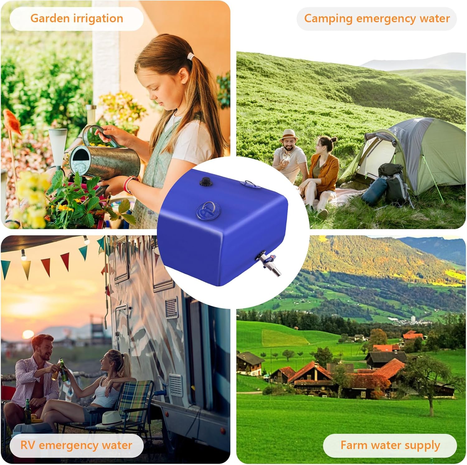 Water Tank, 30 Gallon Water Storage Bladder, Foldable Portable Water Storage, Large Water Storage Containers with 3/4" PVC Spigot and Hose Kit for Camping, Garden, Emergency Water Bag