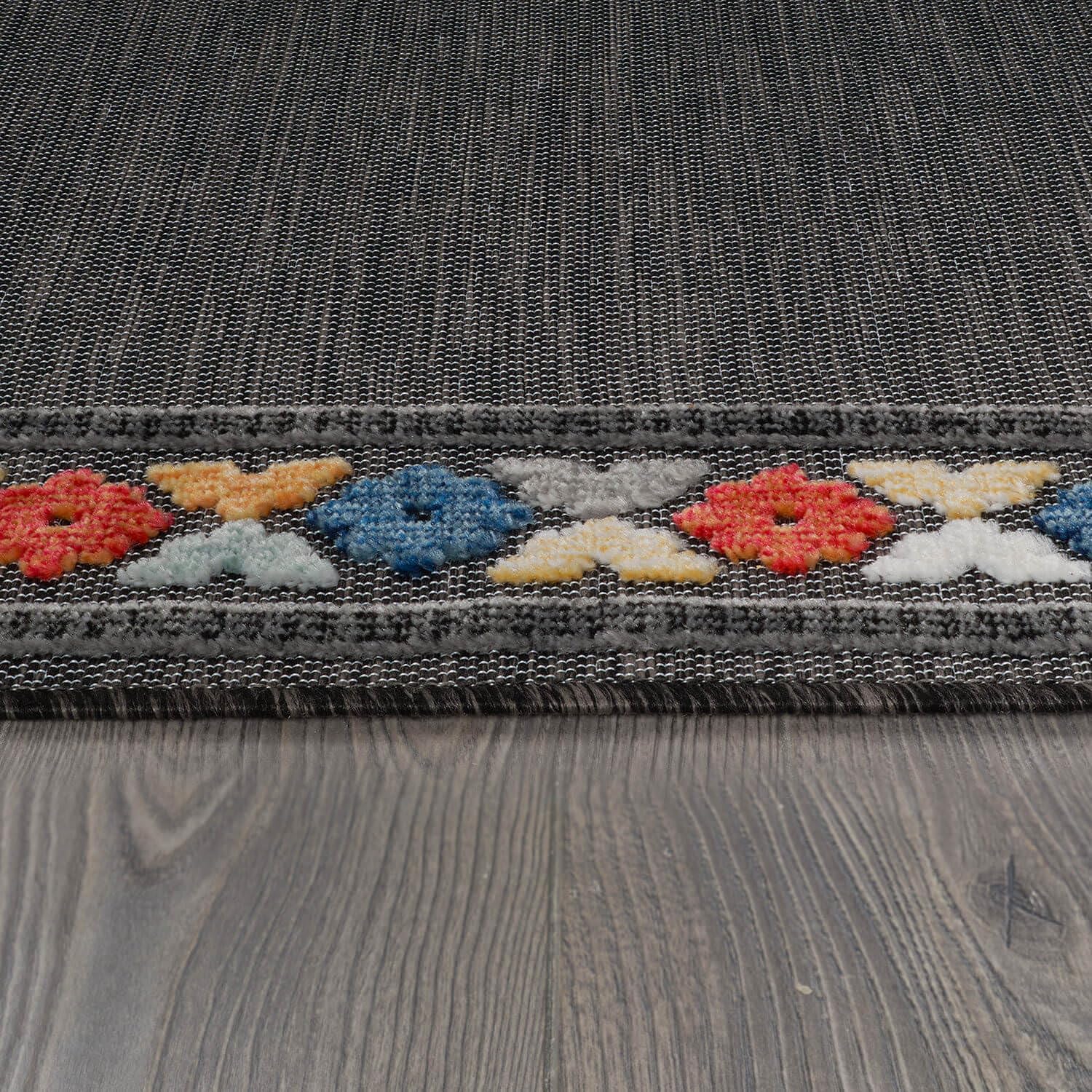 Beverly Rug Outdoor Runner Rug 2x7 Modern Floral Bordered Area Rugs for Indoor and Outdoor Patio Easy to Clean Non Shedding Living Room Porch Garden Washable Outside Carpet (2 x 7 Dark Gray)