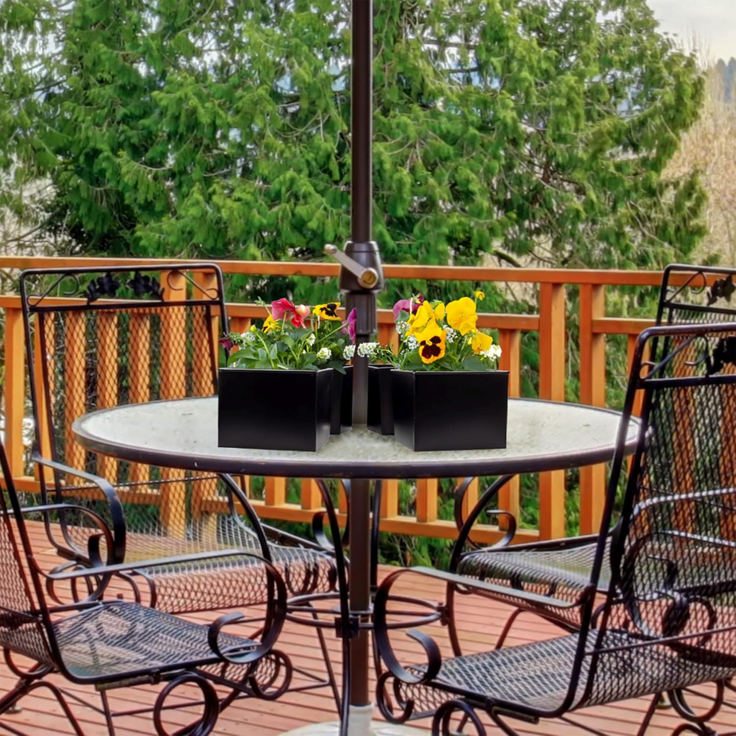 AuldHome Design Umbrella Planter for Patio Table (Black Square), w/Umbrella Hole, Enamelware Rectangular Planter Pots