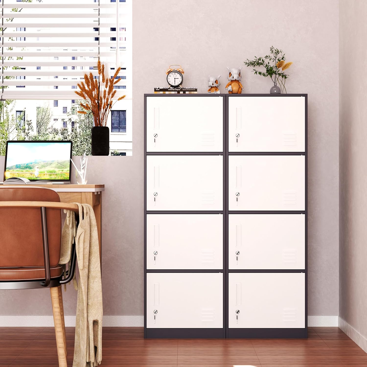 4 Door Metal Storage Locker Cabinet for Office, Home, Gym, School, Steel Cabinet to Storage File, Toys, Shoes and Sports Equipment, Locker Organizer for Gym Office Bedroom (4 Door, Grey)