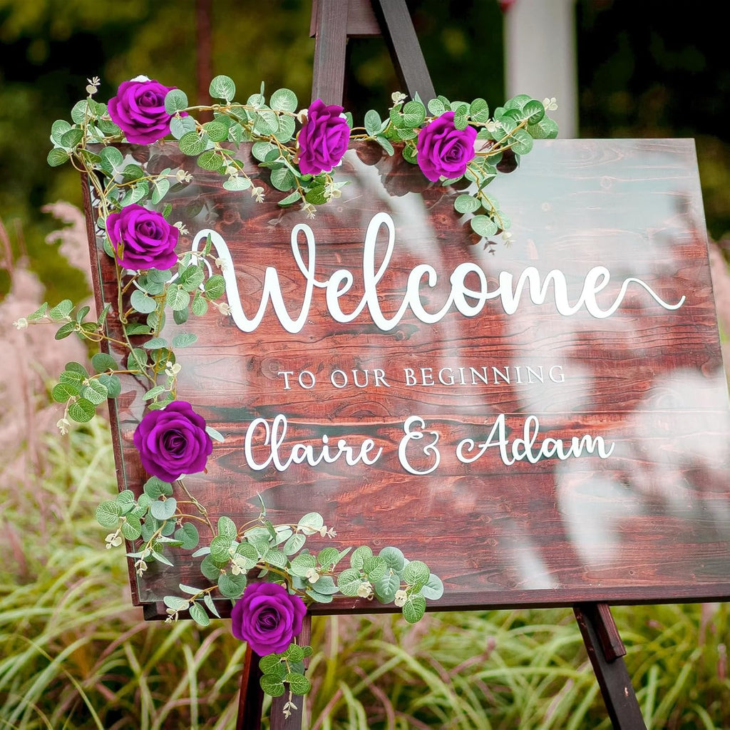 Purple Rose Flower Head 25pcs Artificial Velvet Rose Flowers Fake Roses Flowers with Stems for DIY Wedding Home Party Baby Shower Decor(Purple)