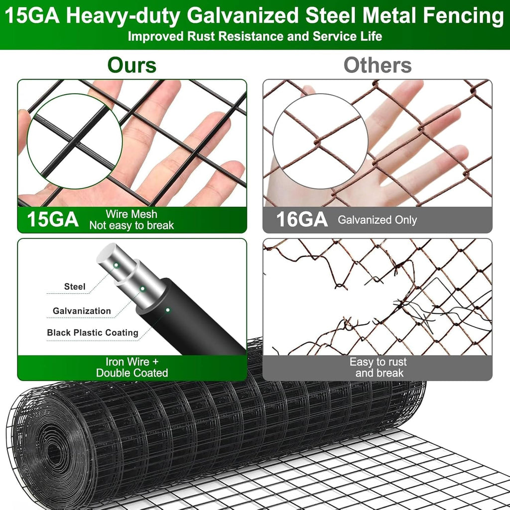 Black PVC Coated Welded Wire Fence 36 Inch x 59 Foot, 2.4" x 2.4" 15GA Garden Wire Fenceing Vinyl Coated Metal Wire Mesh Roll for Yard Vegetable Plant Protection Outdoor Dogs Chicken Poultry Netting