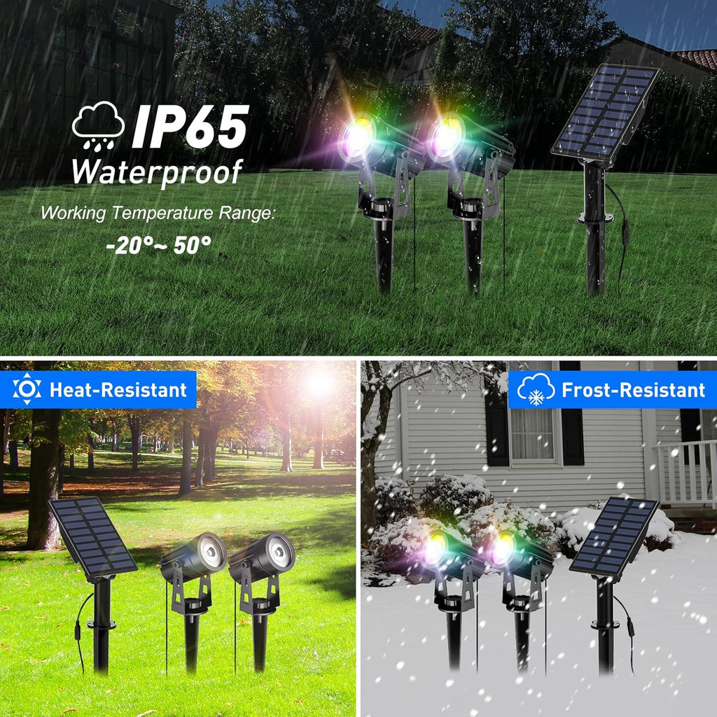 T-SUN Color Changing Solar Spotlights, LED Solar Powered Landscape Lights Outdoor Waterproof Solar Security Wall Lights Auto ON/Off Dual Head Light for Garden Yard Patio(RGB), 2-IN-1