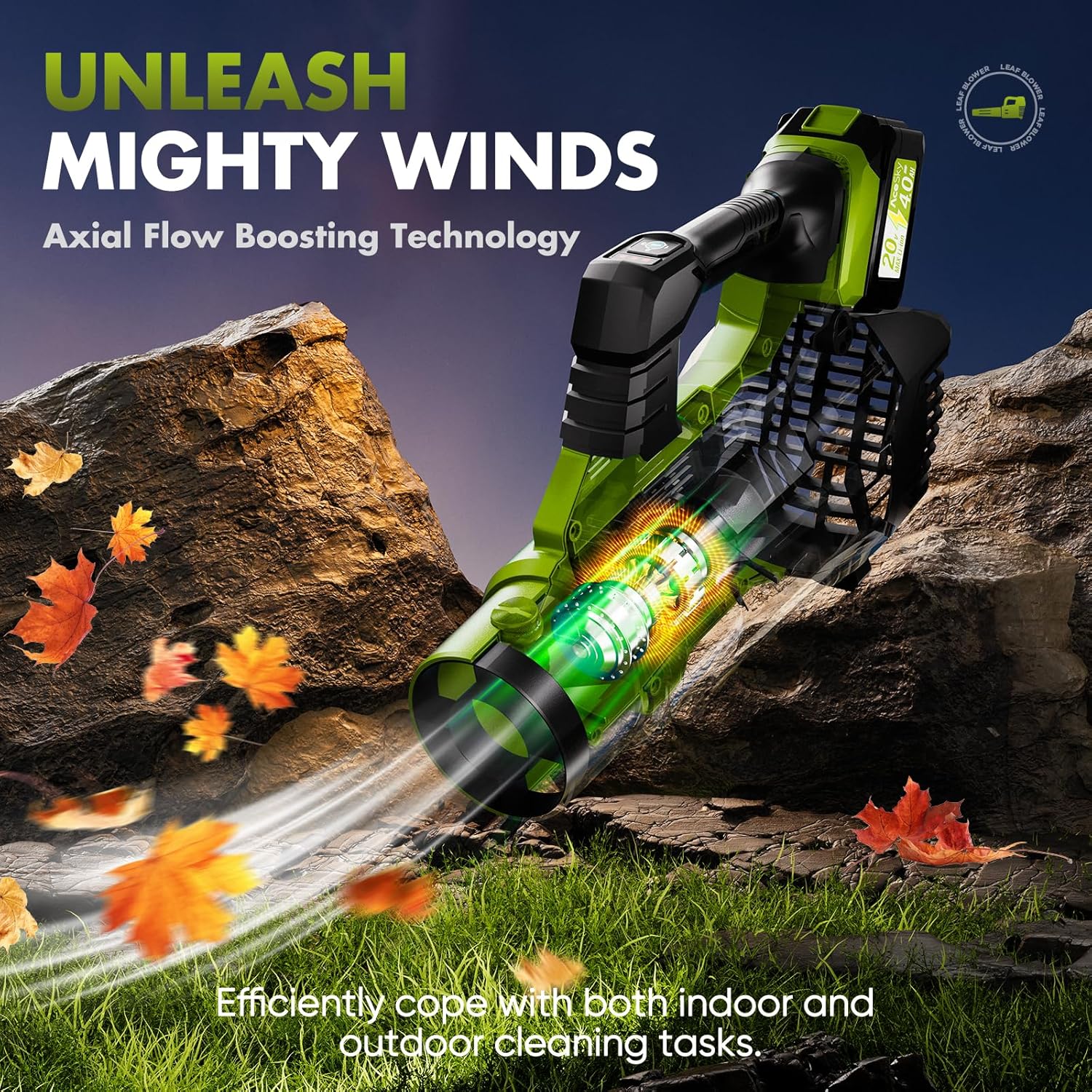 Leaf Blower Cordless - 2025 Update 150000RPM & 3 Speed Levels Electric Leaf Blower with 2 x 4.0Ah Battery and Charger, Extension Tube Blower for Lawn Care, Yard, Garage, Blowing Leaves, Dust or Snow